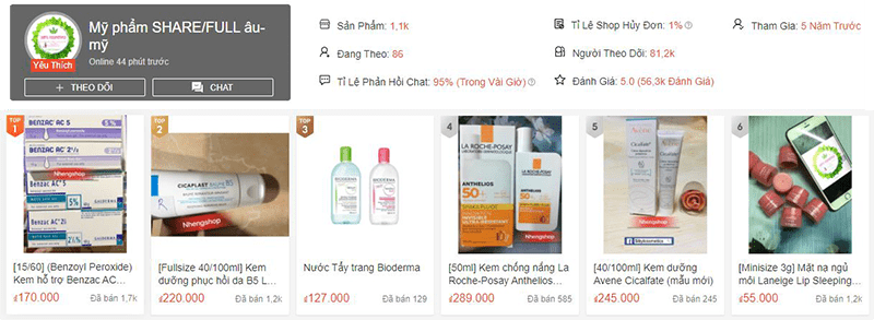 10 SHOP MỸ PHẨM UY TÍN ĐƯỢC NGƯỜI DÙNG SHOPEE BÌNH CHON 2